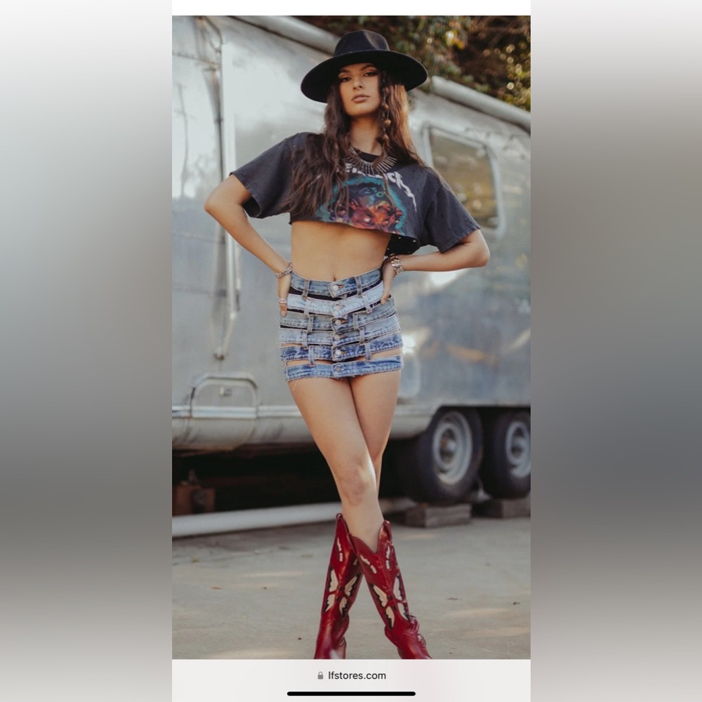VINTAGE MULTI WAISTBAND DENIM BANDEAU AND SKIRT